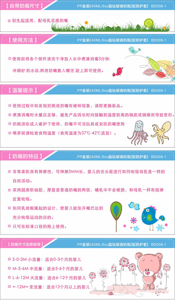 寶德晶鉆玻璃奶瓶240ml藍