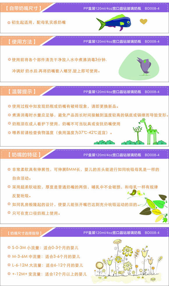 寬口玻璃奶瓶120ml藍