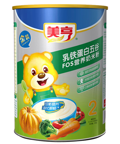 美亨紙聽裝乳鐵蛋白五谷FOS營養(yǎng)奶米粉2段