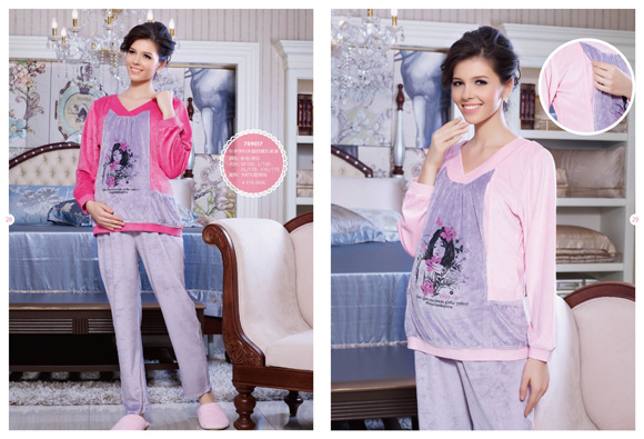 媽咪秘密天鵝絨哺乳套裝玫紅