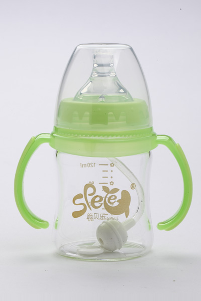 施貝樂綠色寬口弧形帶柄玻璃奶瓶120ml