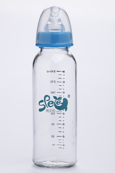施貝樂藍色直身玻璃奶瓶240mlLBZ08