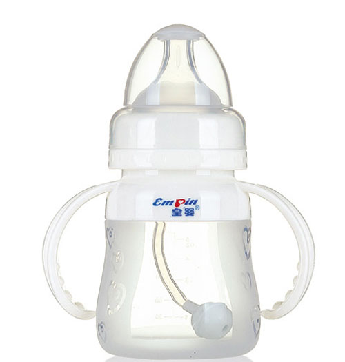 皇嬰寬口硅膠自動奶瓶150ml白色