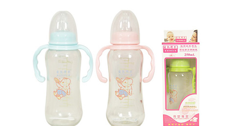 愛兒得樂(lè)250ml標(biāo)口弧形帶把柄玻璃奶瓶