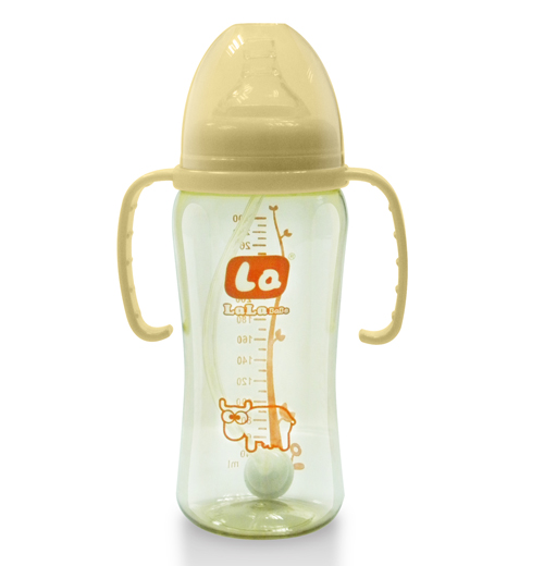 樂(lè)樂(lè)寶貝帶炳吸管嬰兒奶瓶白色