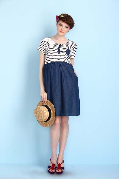 媽媽和我條紋孕婦連衣裙