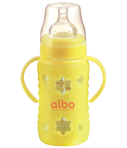 愛樂寶硅膠感溫自動玻璃奶瓶240m黃色