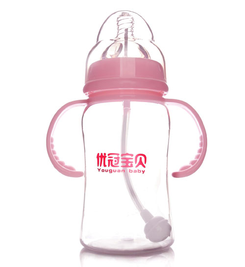 優(yōu)冠寶貝寬口帶柄自動(dòng)PP奶瓶260ml紅色