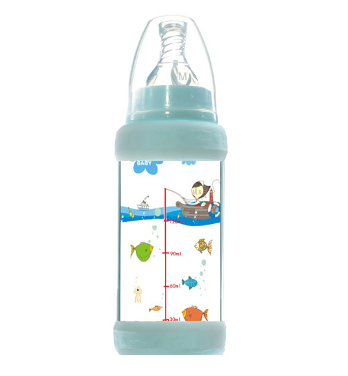 優(yōu)冠寶貝防護玻璃奶瓶120ml藍色