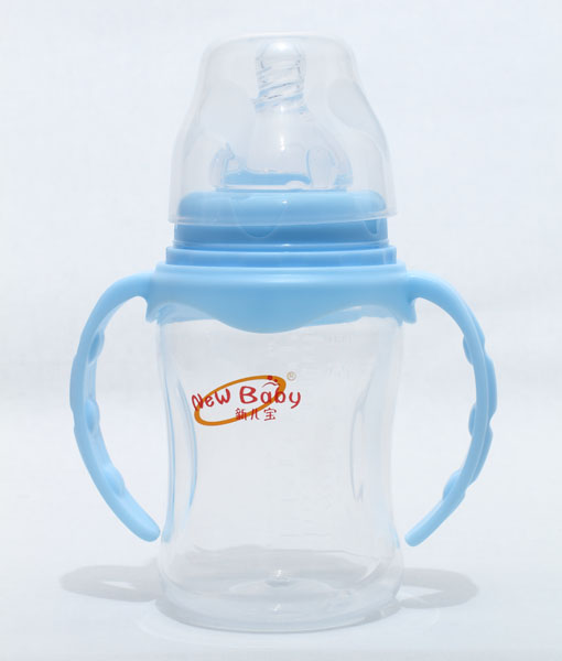 新兒寶天藍(lán)色寬口210ml雙耳自動圓腰形PP奶瓶