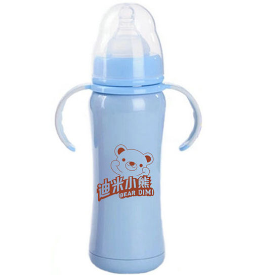 迪米小熊寬口真空有柄自動(dòng)不銹鋼保溫奶瓶240ml