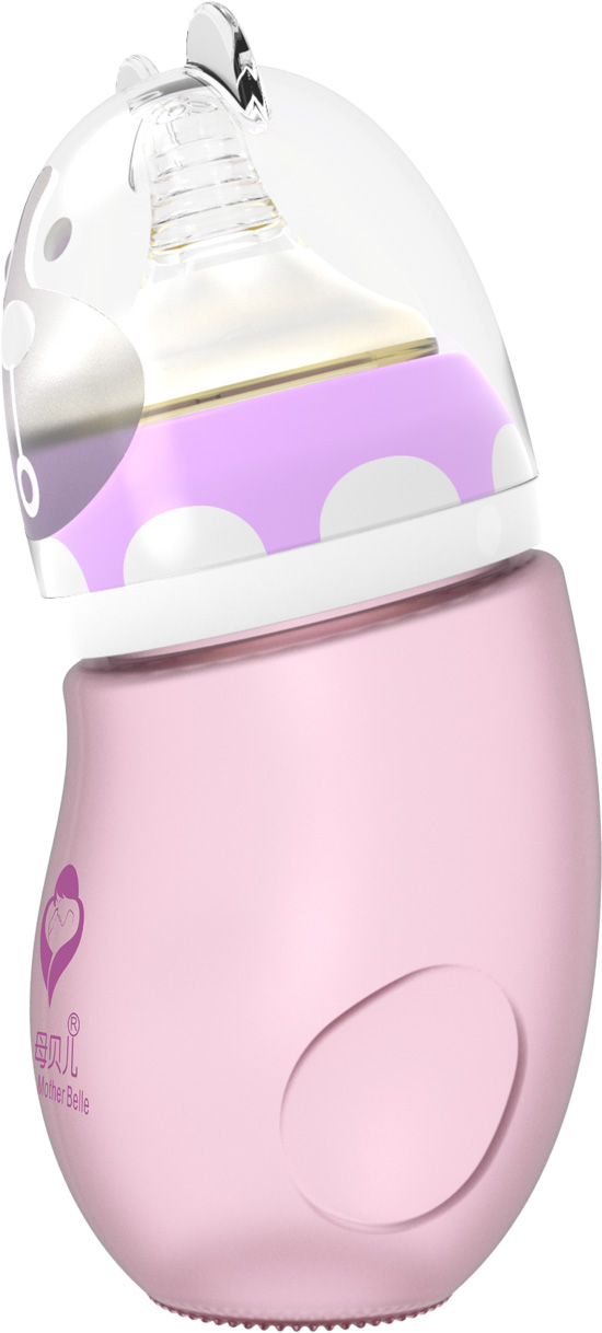 母貝兒新生嬰兒包膠玻璃奶瓶 粉紅色