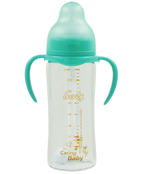 貝斯比寬口弧形晶鉆玻璃自動奶瓶240ml綠色