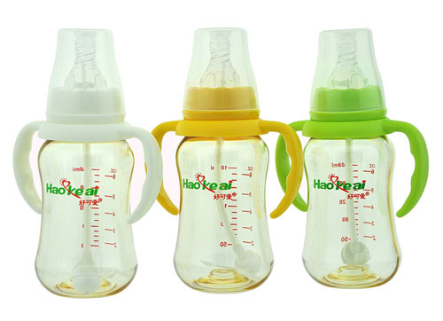 好可愛(ài)標(biāo)口自動(dòng)吸管弧形奶瓶180ml