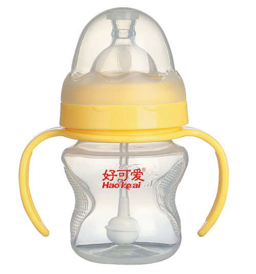 好可愛寬口自動(dòng)吸管手柄弧形奶瓶120ml