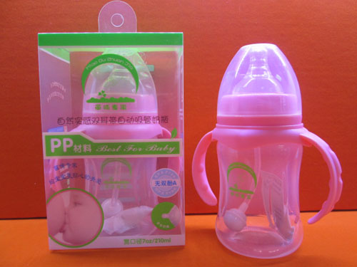 苗哺專家7安寬口雙耳帶自動(dòng)吸管pp奶瓶210ml