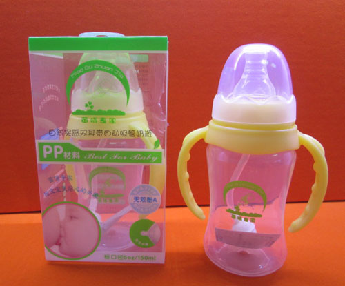 苗哺專家5安標(biāo)口雙耳帶自動(dòng)吸管pp奶瓶