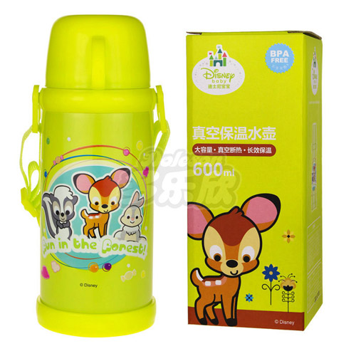 迪士尼寶寶不銹鋼真空保溫水壺綠色小鹿斑比