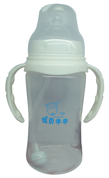 優(yōu)貝牛牛白色寬口雙柄全自動PP奶瓶300ml