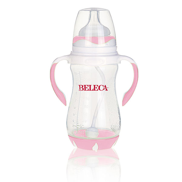 貝樂嘉粉色雙柄全自動寬口PP奶瓶