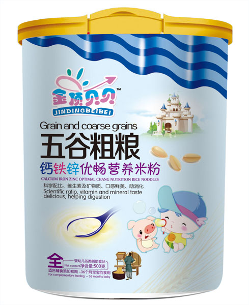 金頂貝貝鈣鐵鋅優(yōu)暢五谷粗糧米粉聽裝