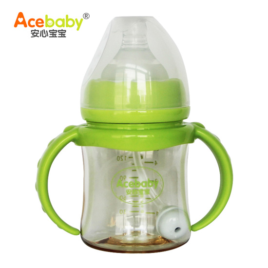 安心寶寶150ml-PPSU雙耳自動(dòng)寬口奶瓶綠色手柄