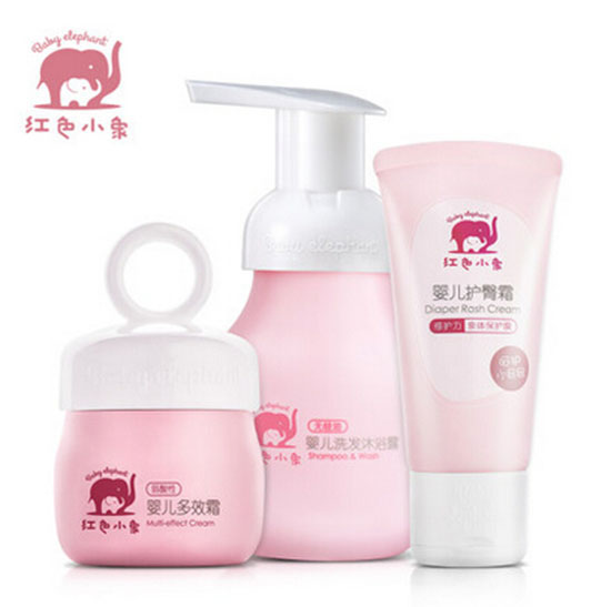 紅色小象嬰兒洗護(hù)三件套裝 洗發(fā)沐浴多效霜護(hù)臀霜