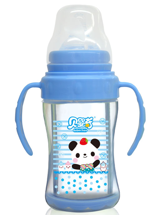 貝嬰奇180ml寬口雙層玻璃奶瓶藍色