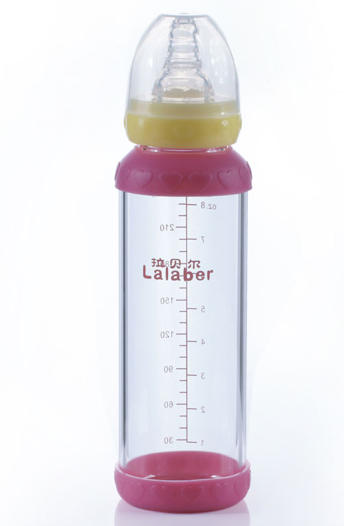 拉貝爾8安士標(biāo)準(zhǔn)口徑連紅色感溫保護(hù)環(huán)玻璃奶瓶