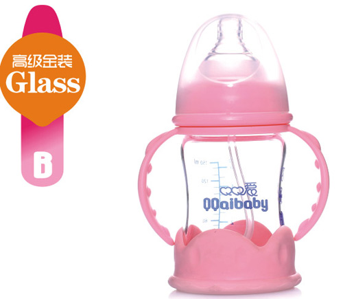 Q0愛寬口徑雙柄防爆晶鉆玻璃奶瓶150ML1