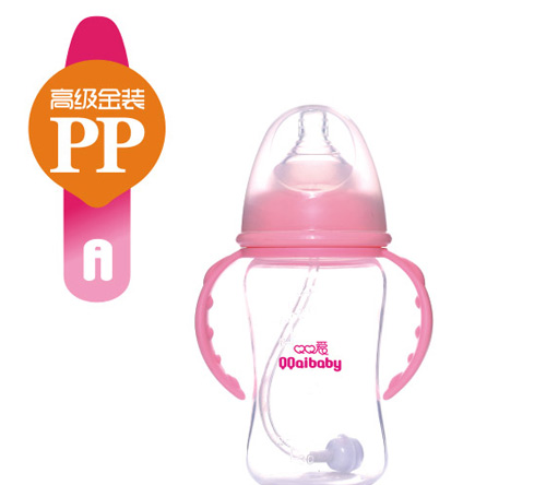 Q0愛(ài)寬口徑雙柄弧形自動(dòng)PP奶瓶240ML
