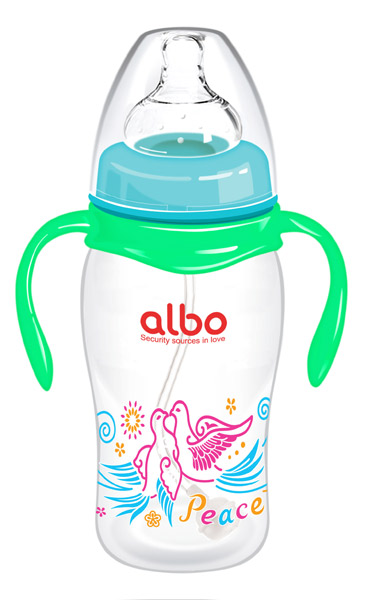 愛樂寶300ml寬口圓弧自動奶瓶綠色