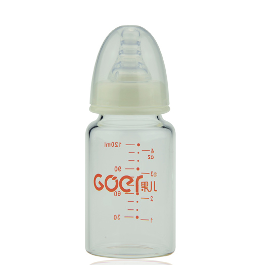 果兒120ML標(biāo)口晶鉆玻璃奶瓶白色