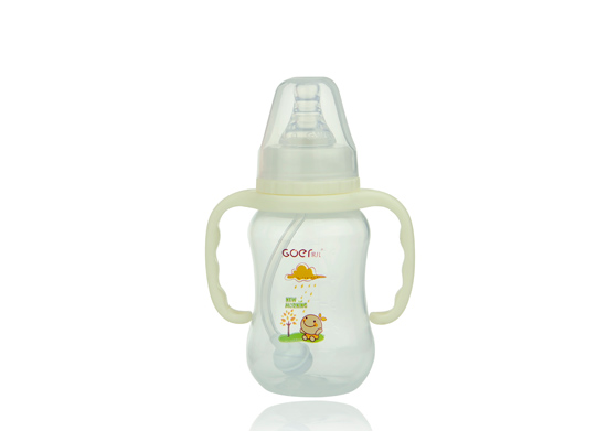 果兒180ML標(biāo)口PP弧型自動吸奶瓶白色