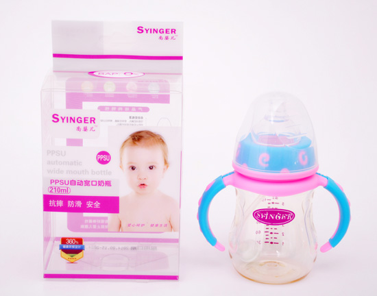 尚yingePPSU自動寬口奶瓶210ML粉底藍(lán)蓋