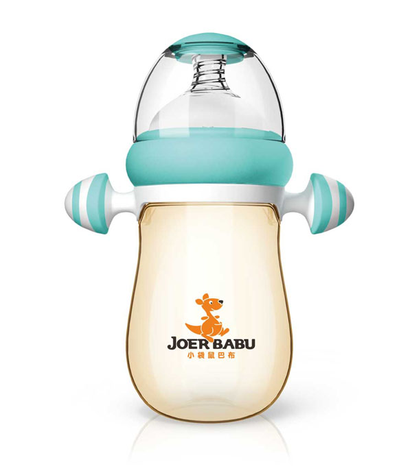 小袋鼠巴布自動按摩手柄PPSU寬口奶瓶260ml綠色