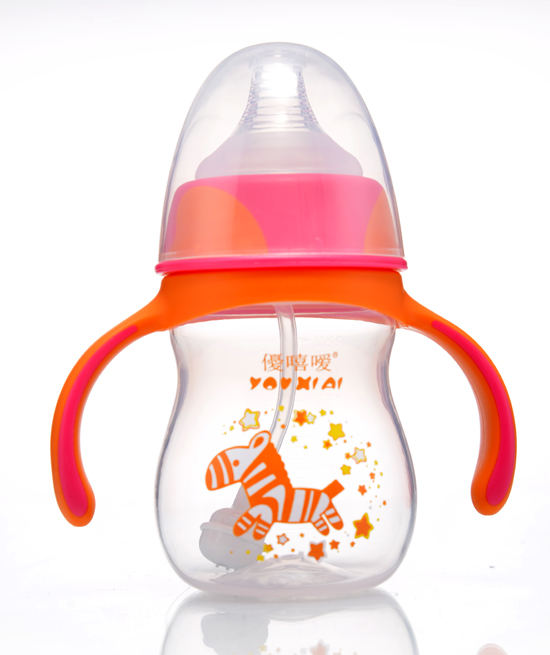 優(yōu)嘻噯炫彩PP寬口自動(dòng)奶瓶180ML橙黃