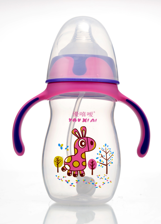 優(yōu)嘻噯炫彩PP寬口徑自動奶瓶260ml紫紅色