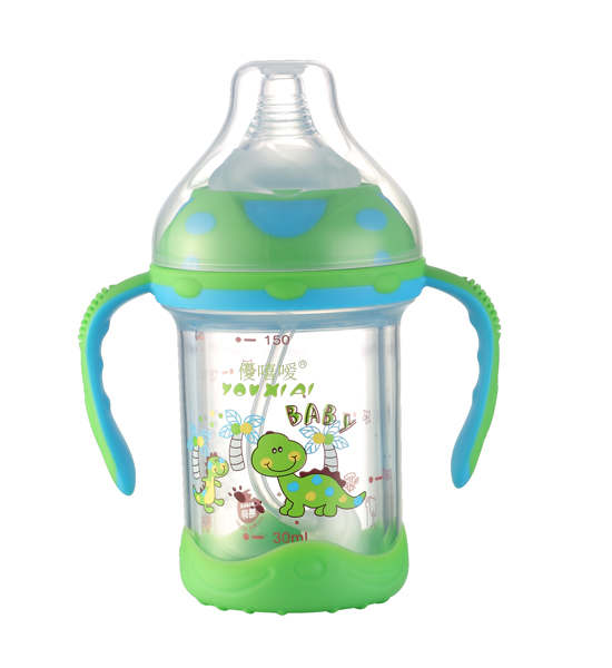 優(yōu)嘻噯炫彩防爆寬口玻璃奶瓶150ML藍(lán)色
