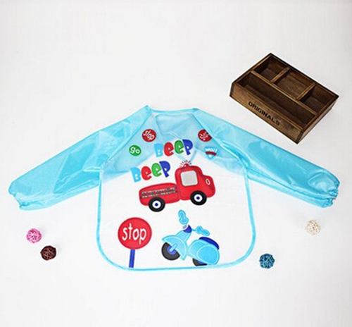 嬰兒EVA免洗吃飯衣圍兜圍嘴長袖藍(lán)汽車