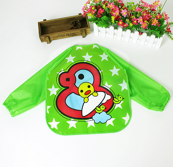 嬰兒EVA免洗吃飯衣圍兜圍嘴長袖亮綠