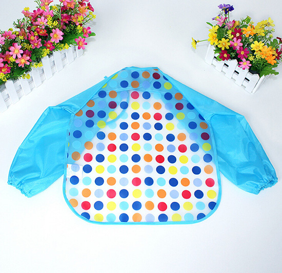嬰兒EVA免洗吃飯衣圍兜圍嘴長袖藍(lán)圓點