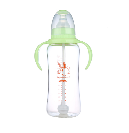 丘比兔玻璃標(biāo)準(zhǔn)口徑葫蘆型自動(dòng)把手奶瓶280ML綠色