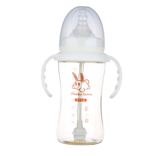 丘比兔PPSU寬口徑葫蘆型自動把手奶瓶280ML白色