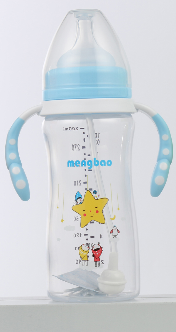 盟寶小蠻腰高透PP奶瓶300ml-藍色