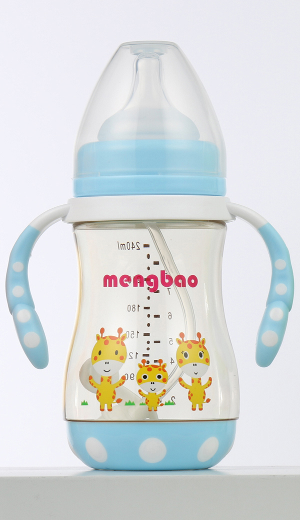 盟寶防摔底座PPSU奶瓶-藍色240ml