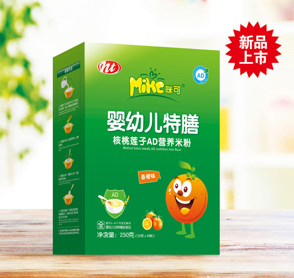 咪可嬰幼兒特膳核桃蓮子AD營(yíng)養(yǎng)米粉(香橙味)盒裝
