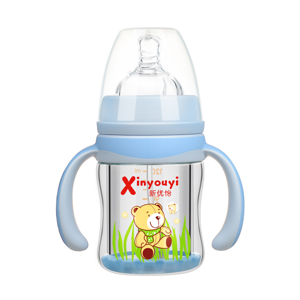 新優(yōu)怡雙層防爆玻璃奶瓶120ml 藍(lán)色