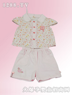 安嬰寶粉紅嬰兒短袖套裝