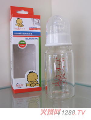 愛(ài)乳小熊120ml標(biāo)口徑玻璃奶瓶乳白色